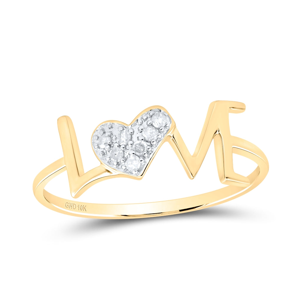10K Yellow Gold Womens Round Diamond Heart Love Ring 1/20 Cttw, Womens Size: 5-10