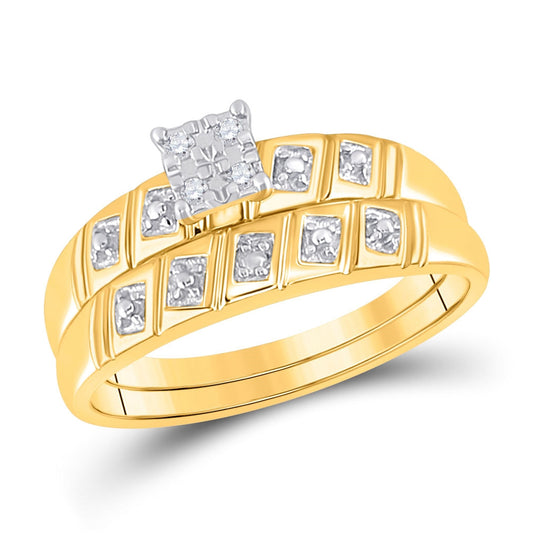 10K Yellow Or White Gold His Hers Round Diamond Square Matching Wedding Set 1/12 Cttw, Womens Size: 5-10, Mens Size: 7-13
