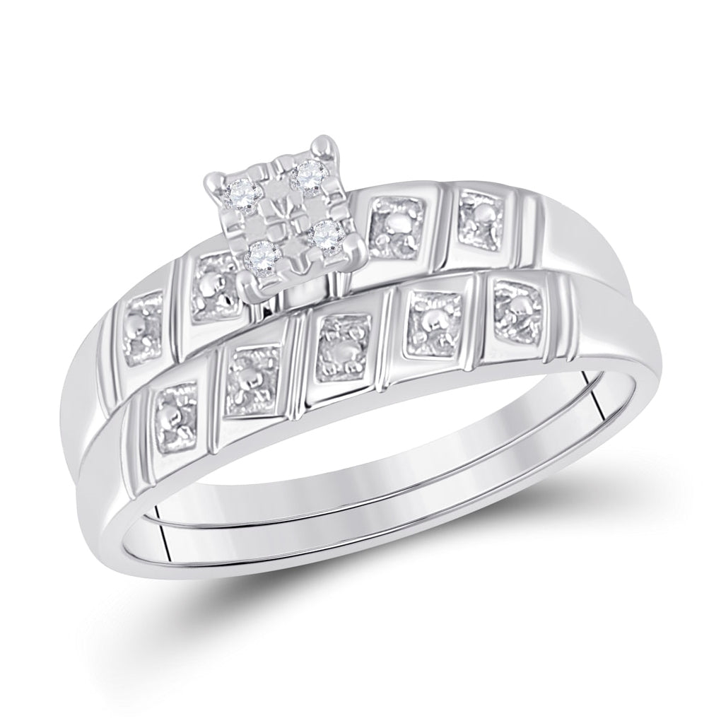 10K Yellow Or White Gold His Hers Round Diamond Square Matching Wedding Set 1/12 Cttw, Womens Size: 5-10, Mens Size: 7-13