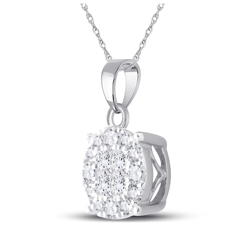 14K White Gold Womens Princess Diamond Fashion Cluster Pendant 1/2 Cttw, Length: 0.54 In, Width: 0.32 In