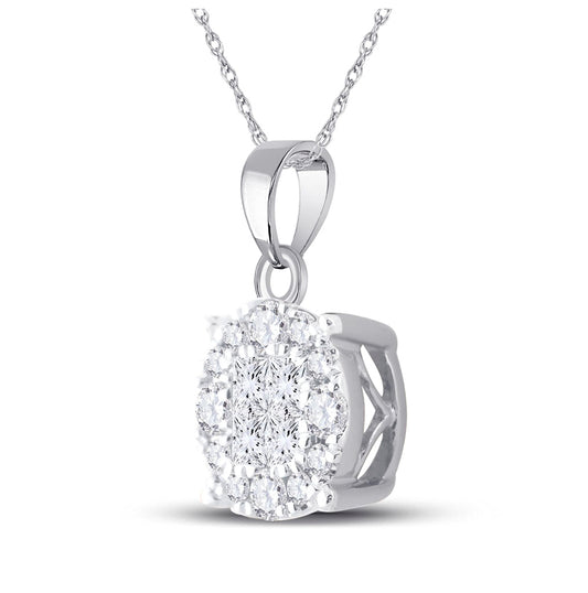 14K White Gold Womens Princess Diamond Fashion Cluster Pendant 1/2 Cttw, Length: 0.54 In, Width: 0.32 In