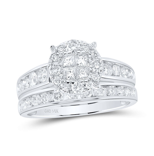 14K White Gold Princess Diamond Bridal Wedding Ring Band Set 1-3/8 Cttw, Womens Size: 5-10