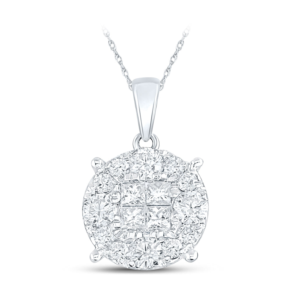 14K White Gold Womens Princess Diamond Cluster Pendant 1 Cttw, Length: 0.7 In, Width: 0.41 In