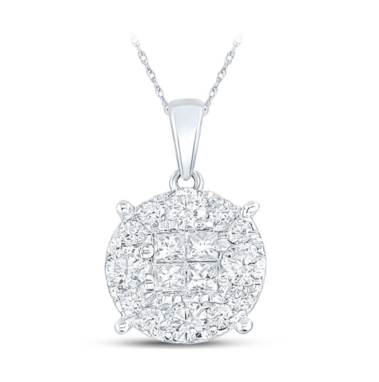 14K White Gold Womens Princess Diamond Cluster Pendant 1 Cttw, Length: 0.7 In, Width: 0.41 In