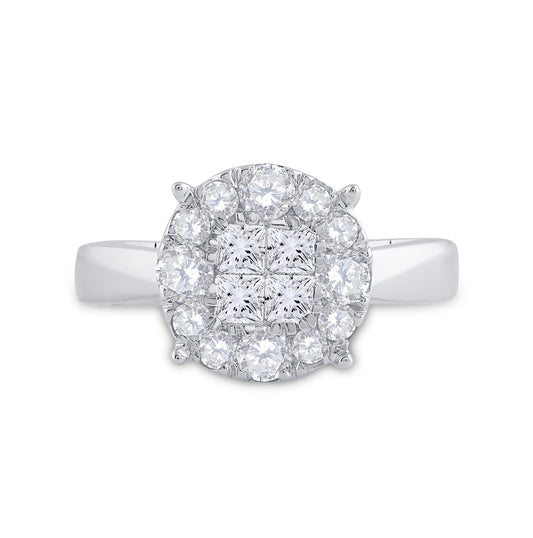 14K White Gold Princess Diamond Cluster Bridal Wedding Engagement Ring 1ctw, Womens Size: 5-10