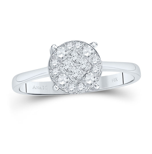 14K White Gold Princess Round Diamond Cluster Bridal Wedding Engagement Ring 2 Cttw, Womens Size: 5-10