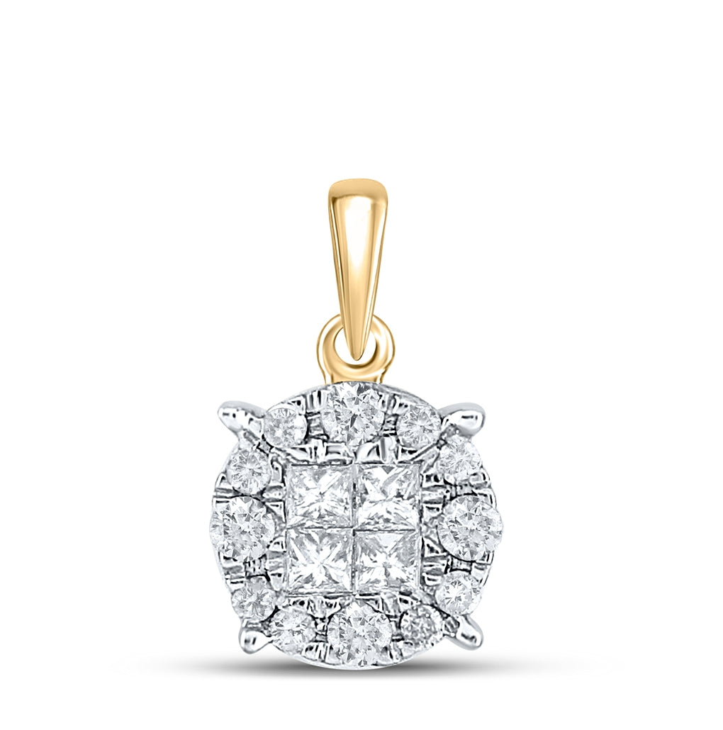 14K Yellow Gold Womens Princess Diamond Cluster Pendant 1/4 Cttw, Length: 0.51 In, Width: 0.28 In