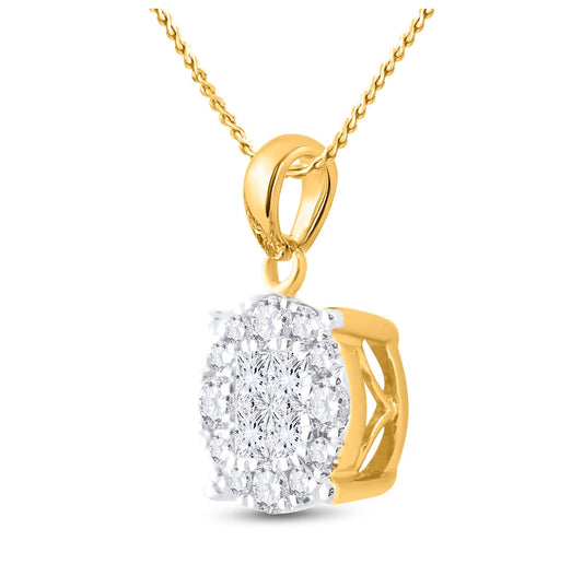 14K Yellow Gold Womens Princess Diamond Fashion Cluster Pendant 1/2 Cttw, Length: 0.54 In, Width: 0.32 In