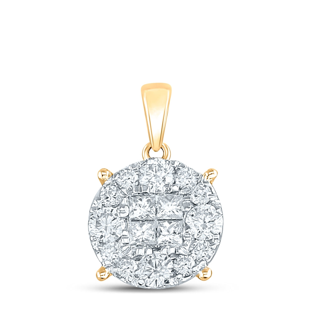 14K Yellow Gold Womens Princess Diamond Cluster Pendant 1 Cttw, Length: 0.7 In, Width: 0.41 In