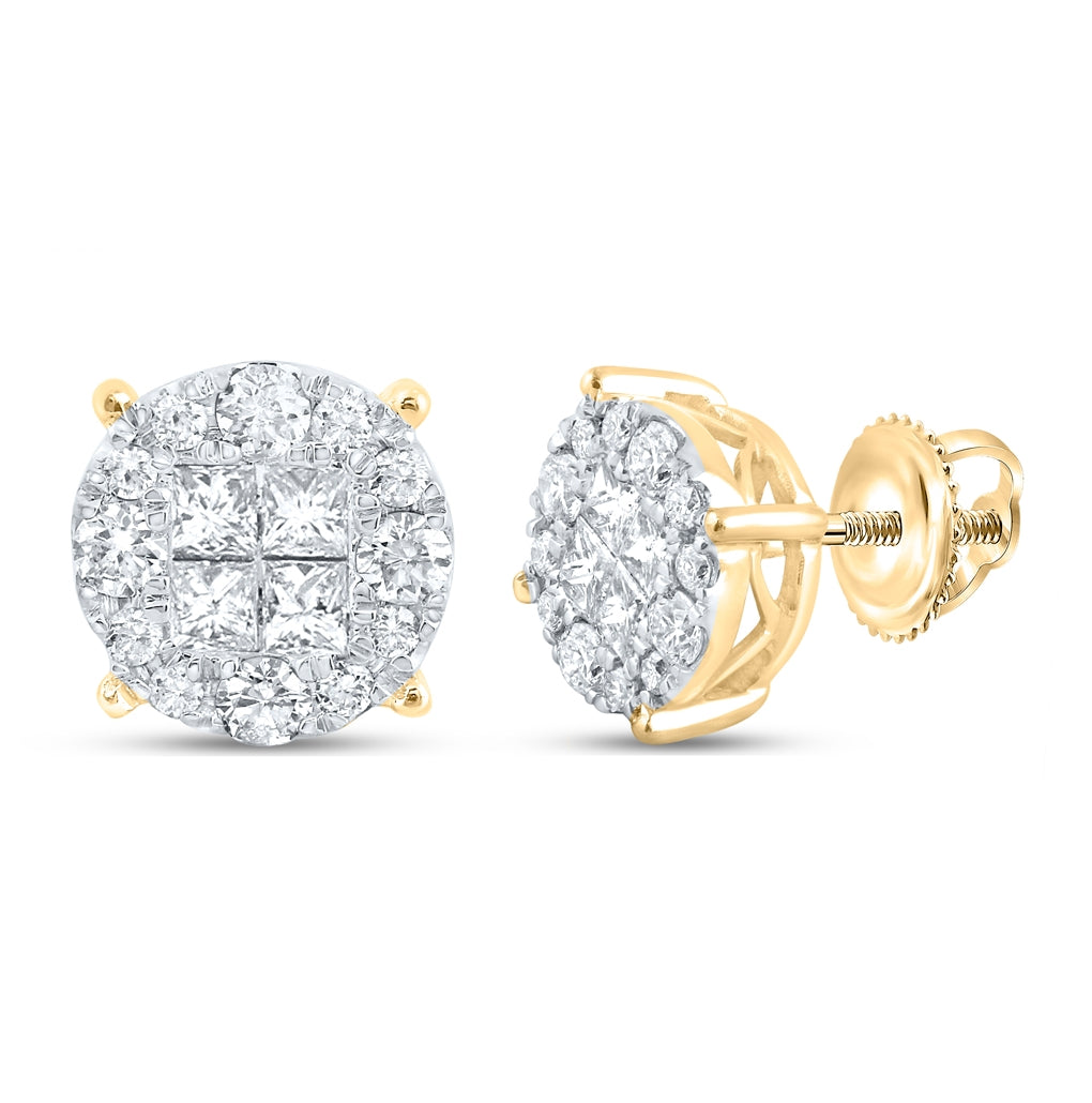 14K White Or Yellow Gold Womens Princess Round Diamond Cluster Earrings
