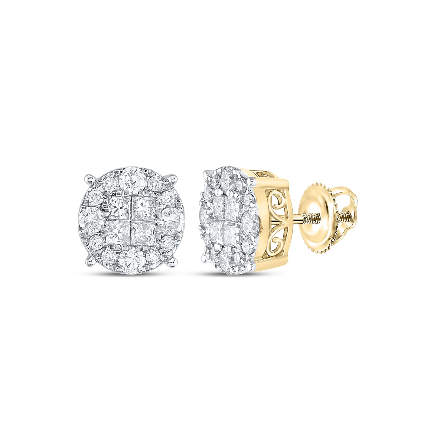 14K White Or Yellow Gold Womens Princess Diamond Cluster Earrings