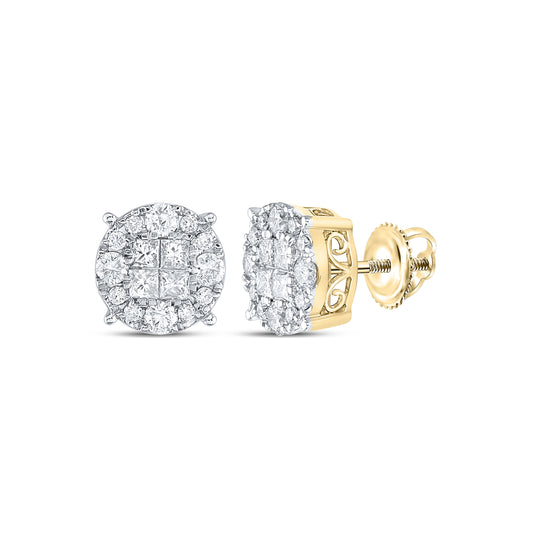 14K White Or Yellow Gold Womens Princess Diamond Cluster Earrings