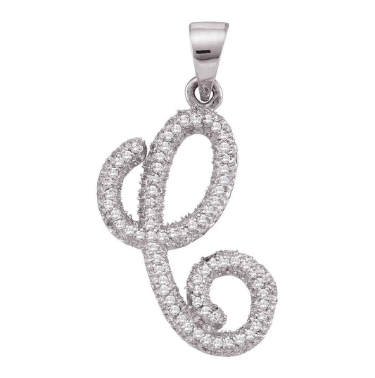10K White Gold Womens Round Diamond Cursive Letter Pendant