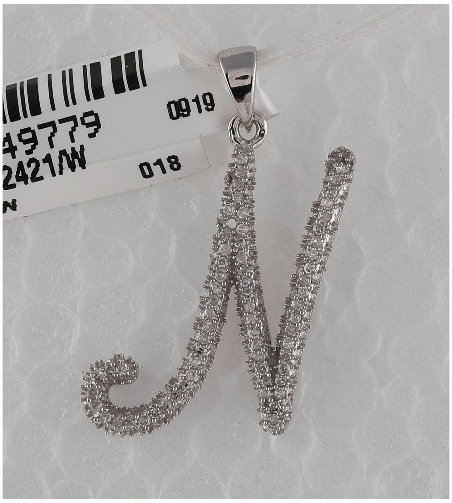 10K White Gold Womens Round Diamond Cursive Letter Pendant