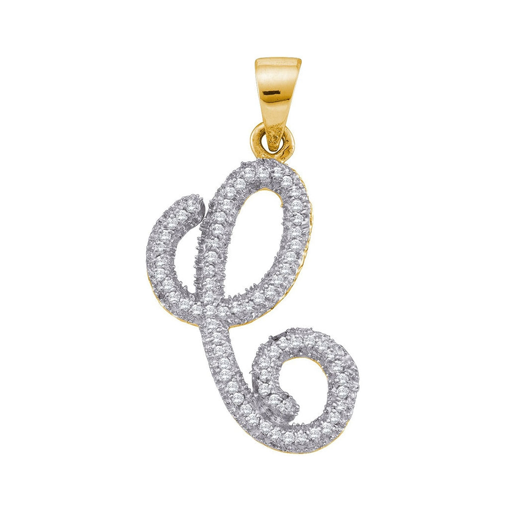 10K Yellow Gold Womens Round Diamond Initial Letter Pendant