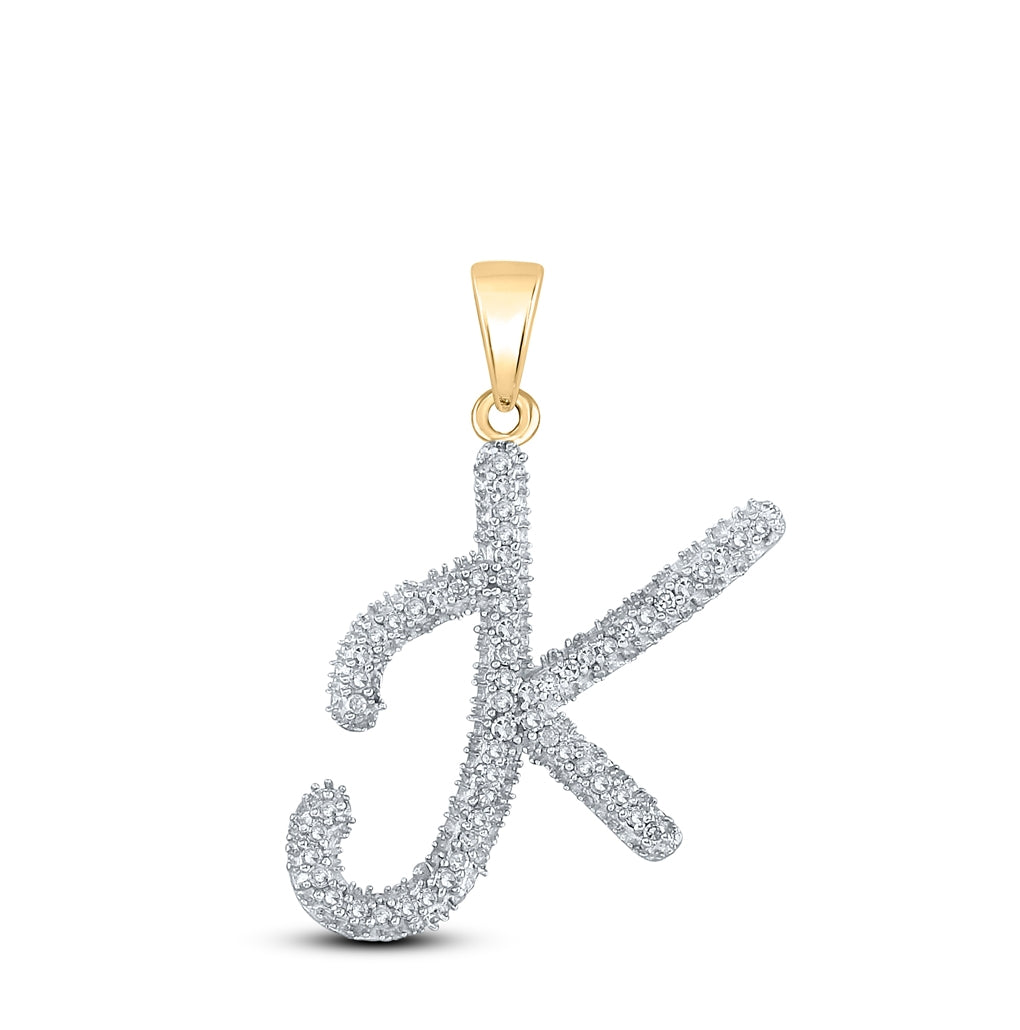 10K Yellow Gold Womens Round Diamond Initial Letter Pendant