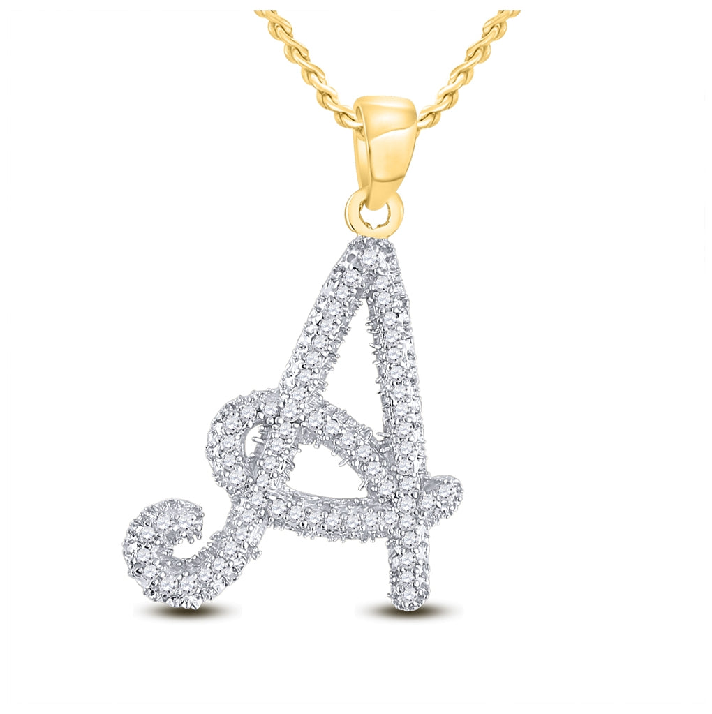 10K Yellow Gold Womens Round Diamond Initial Letter Pendant