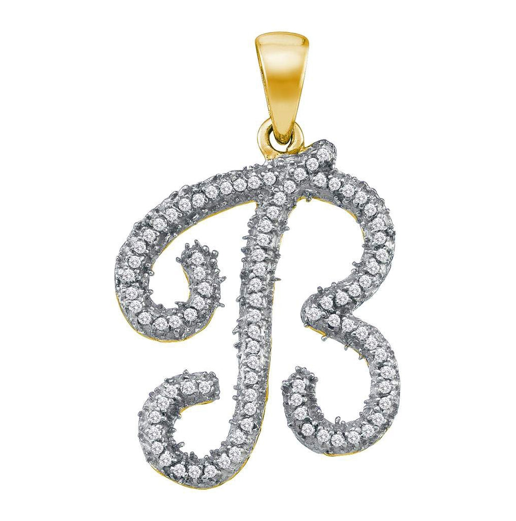 10K Yellow Gold Womens Round Diamond Initial Letter Pendant