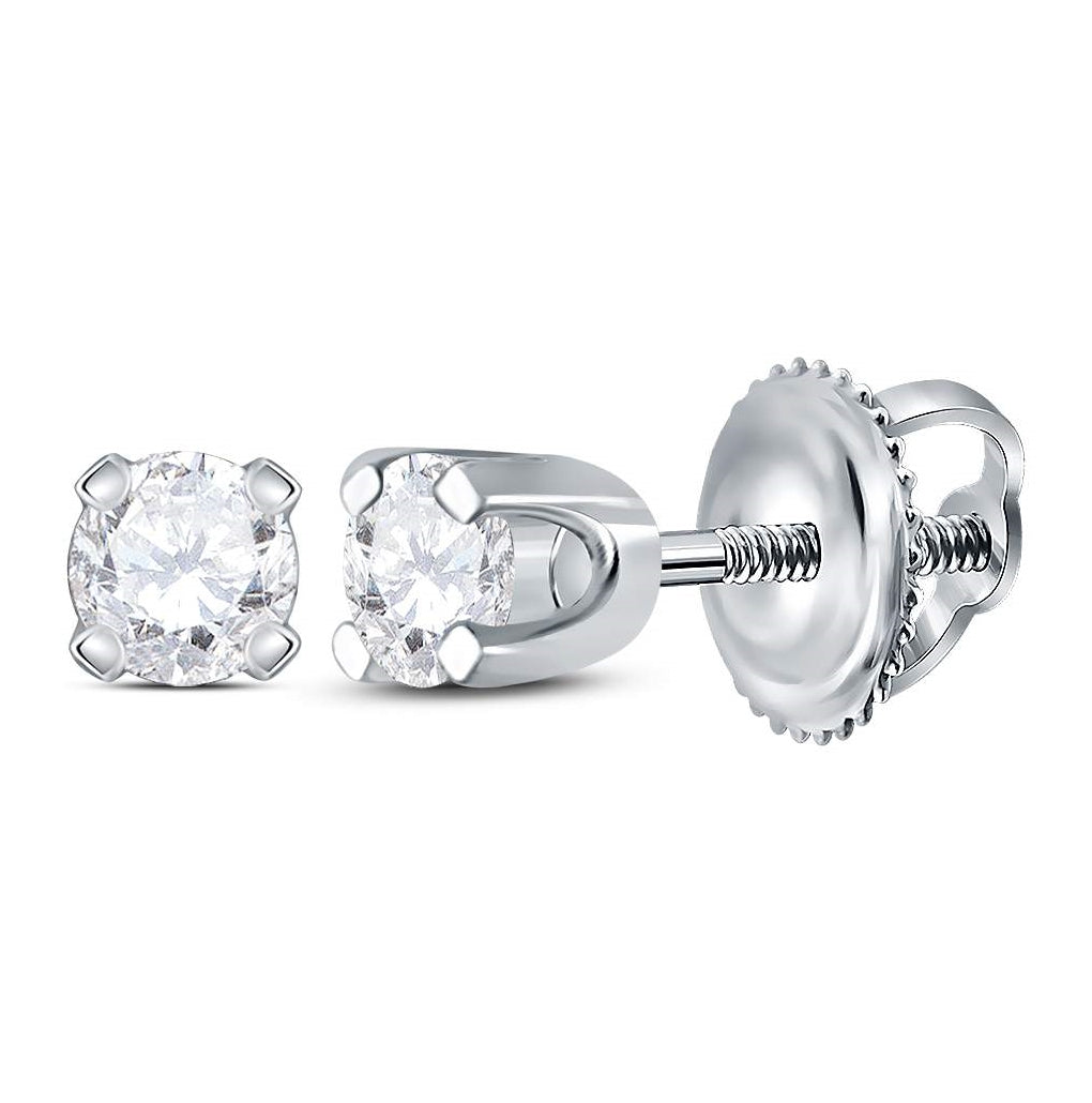 14K White Gold Womens Round Diamond Solitaire Earrings 1/6 Cttw, Length: 0.12 In, Width: 0.12 In