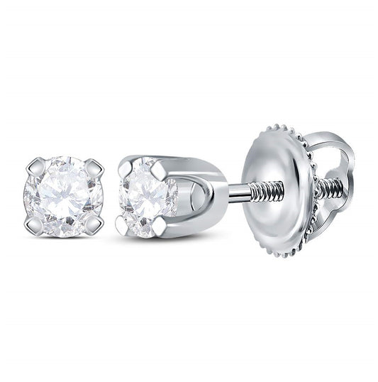 14K White Gold Womens Round Diamond Solitaire Earrings 1/6 Cttw, Length: 0.12 In, Width: 0.12 In