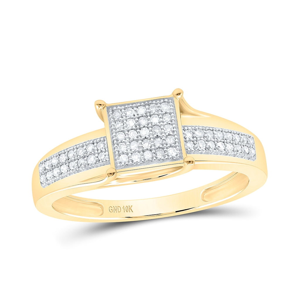 10K Yellow Gold Womens Round Diamond Elevated Square Cluster Ring 1/6 Cttw, Womens Size: 5-10
