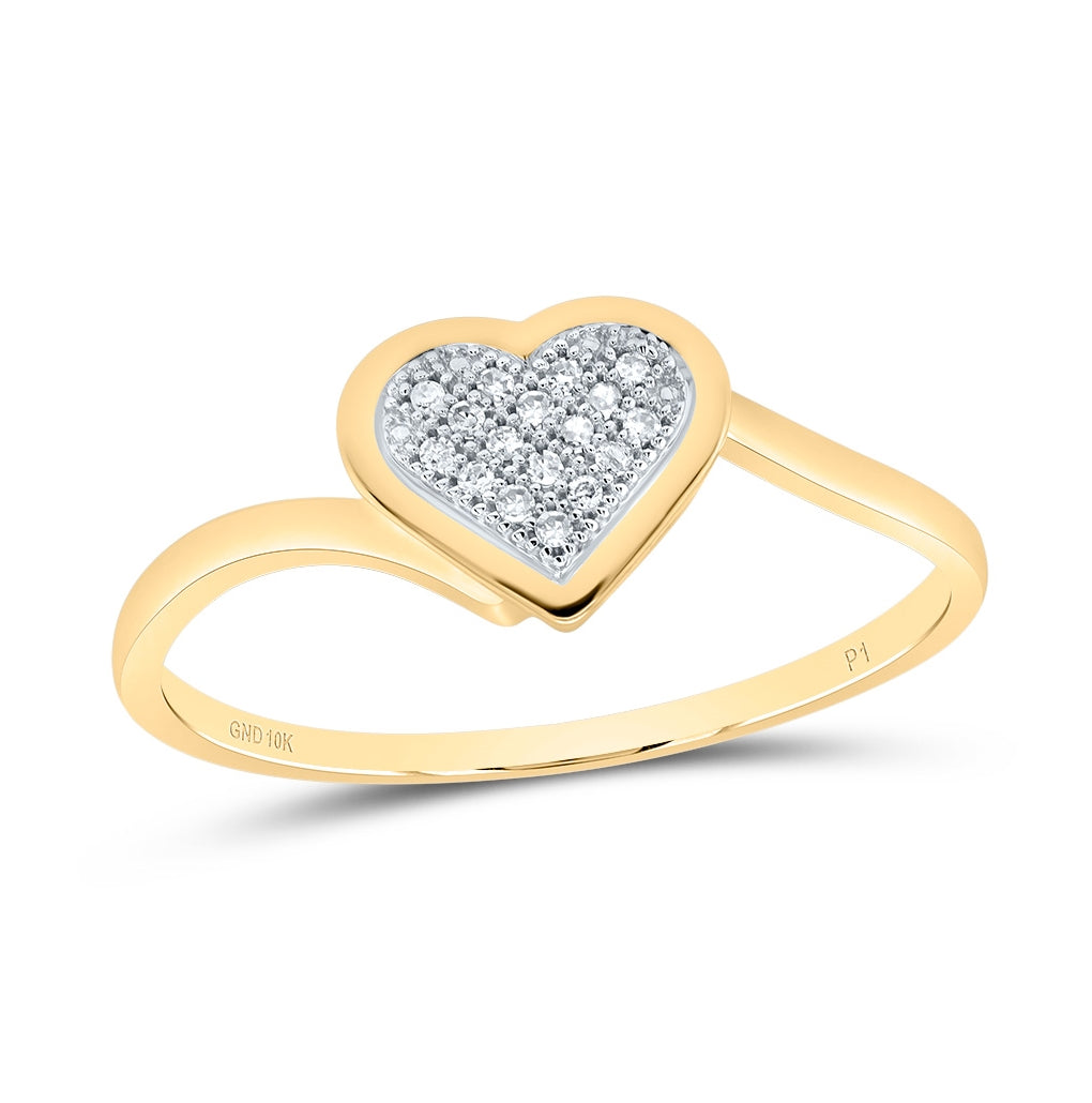 10K Yellow Gold Womens Round Diamond Heart Cluster Ring 1/20 Cttw, Womens Size: 5-10