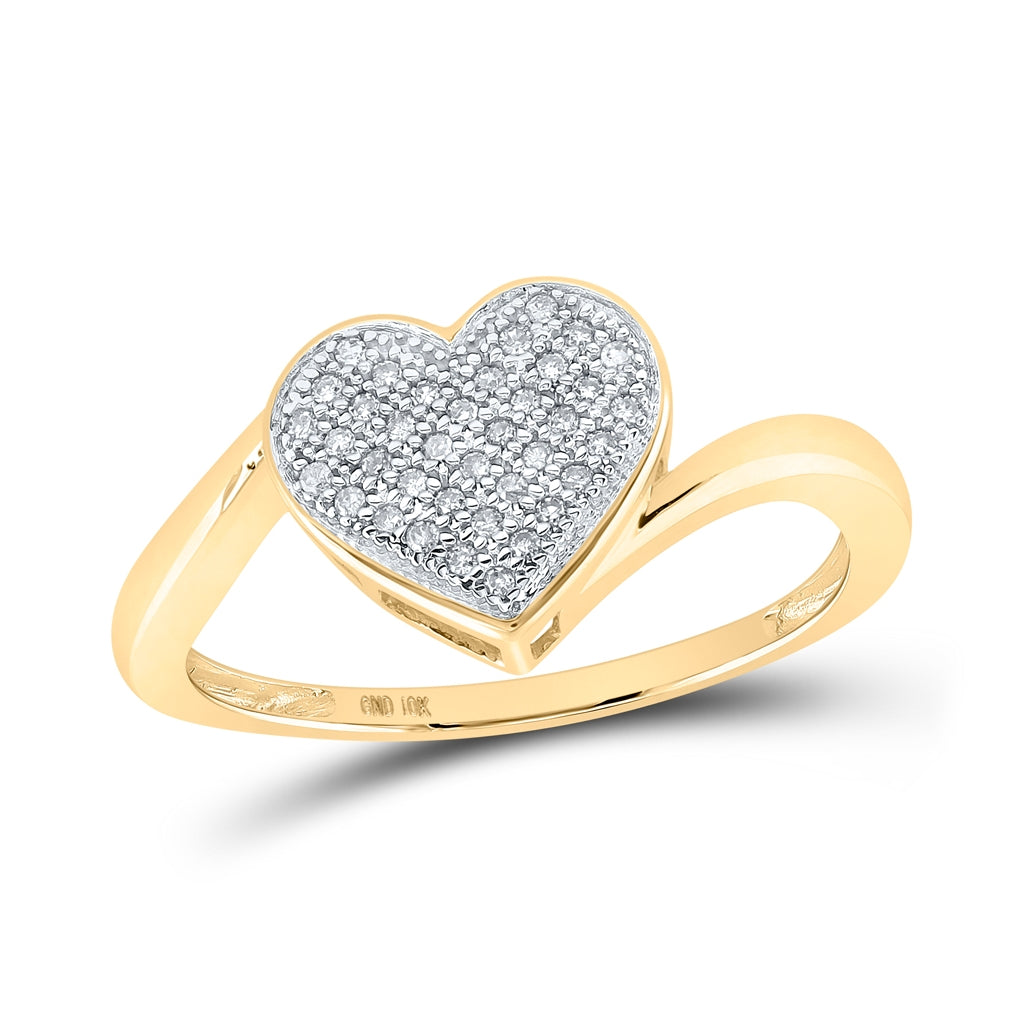 10K Yellow Gold Womens Round Dia. Heart Ring 1/10ctw, Women's Size: 5-10