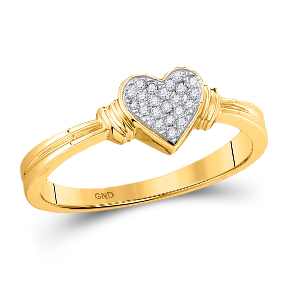 10K Yellow Gold Womens Round Diamond Simple Heart Cluster Ring 1/12 Cttw, Womens Size: 5-10