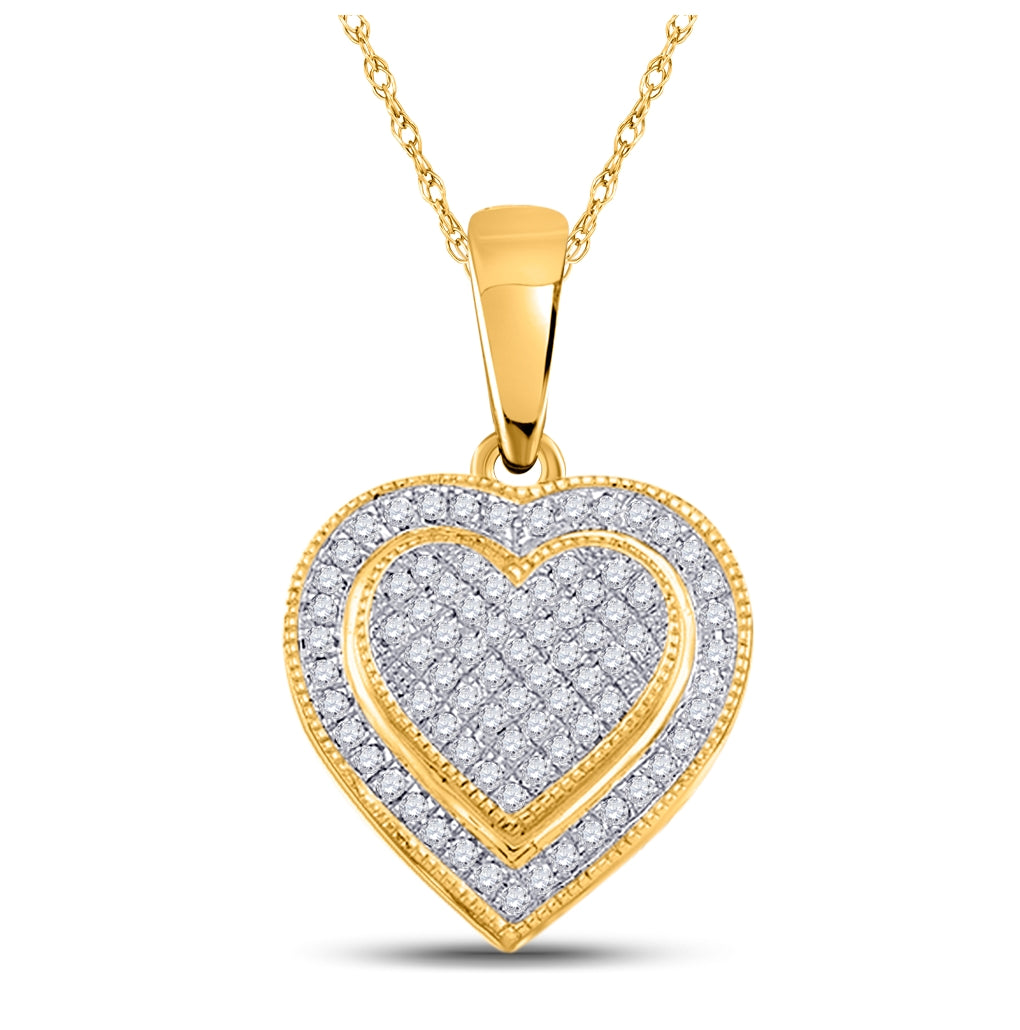 10K Yellow Gold Womens Round Diamond Heart Pendant 1/6 Cttw, Length: 0.72 In, Width: 0.46 In