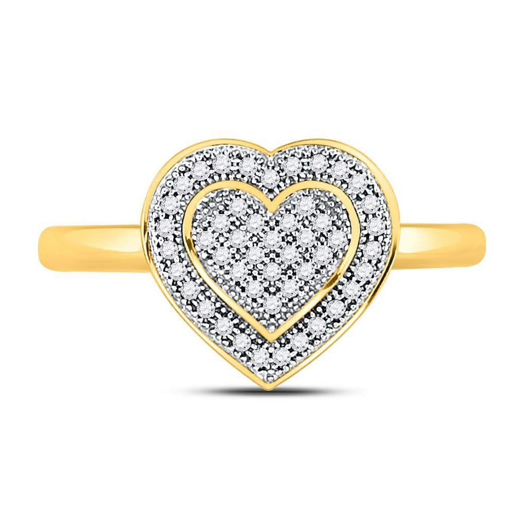 10K Yellow Gold Womens Round Diamond Heart Ring 1/6 Cttw, Womens Size: 5-10