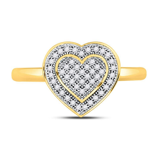 10K Yellow Gold Womens Round Diamond Heart Ring 1/6 Cttw, Womens Size: 5-10