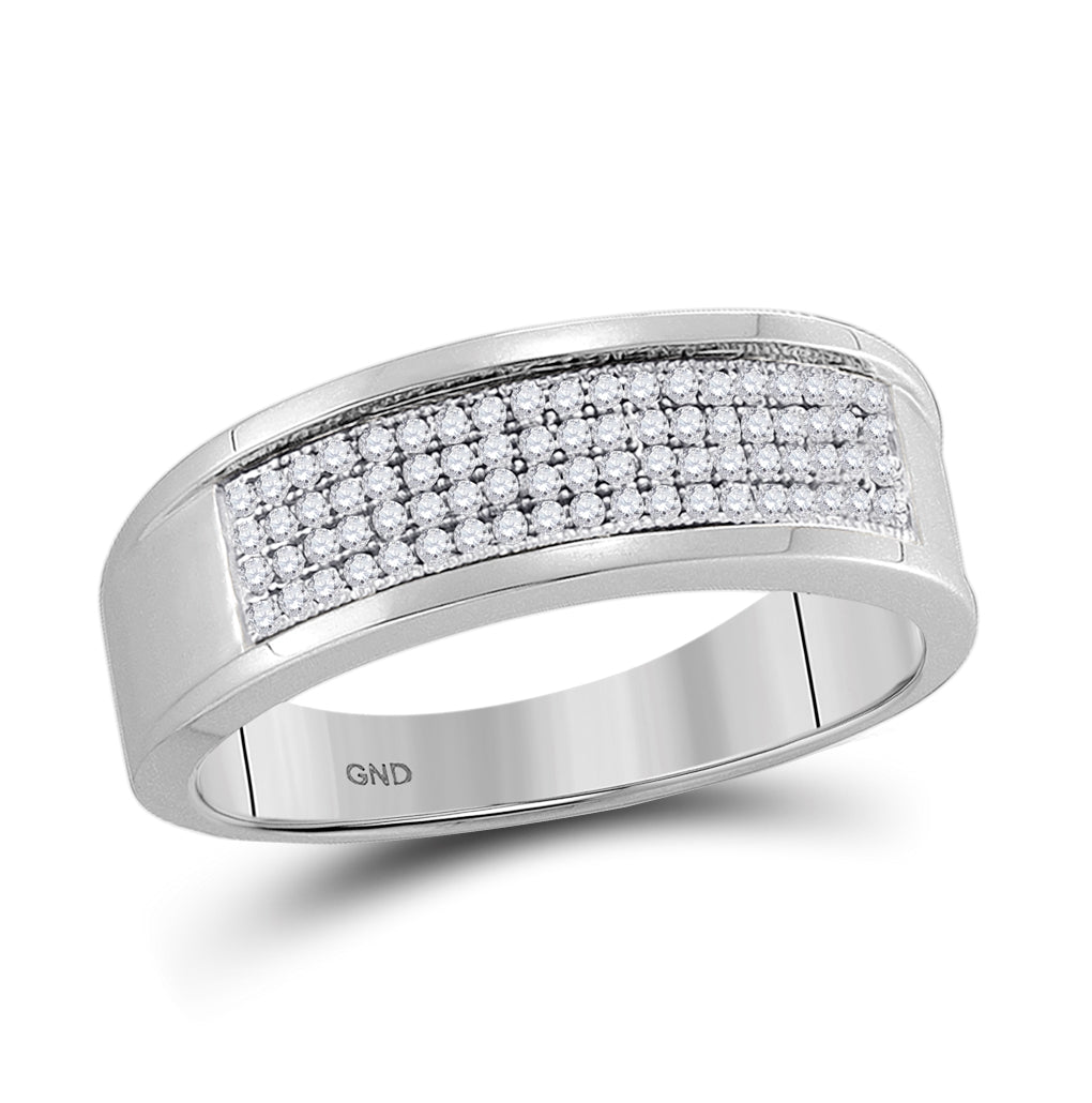 10K White Gold Mens Round Diamond Wedding Band Ring 1/4ctw, Mens Size: 7-13