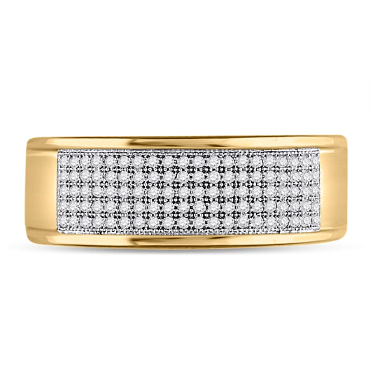 10k Yellow Gold Mens Round Diamond Micropave Wedding Anniversary Band Ring 1/3 Cttw, Mens Size: 7-13