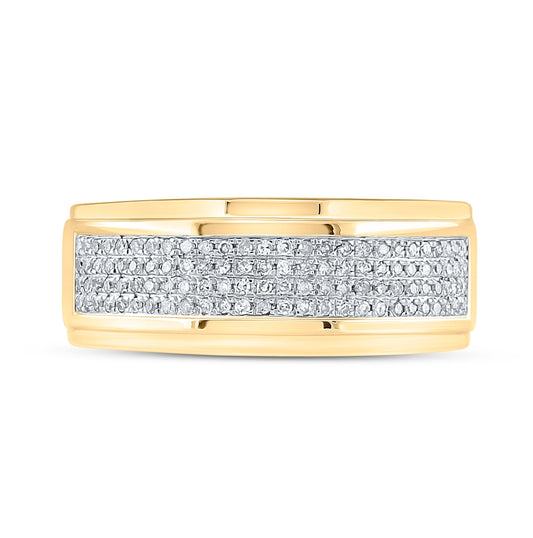 10K Yellow Gold Men's Round Diamond Band Ring 1/3ctw, Men's Size: 7-13