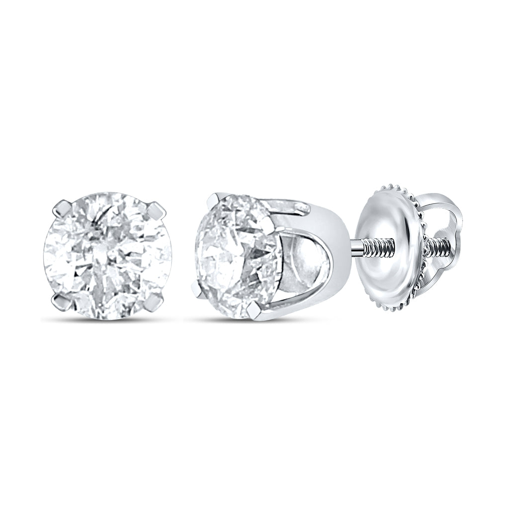 14K White Gold Unisex Round Dia. Solitaire Stud Earring 3/8ctw