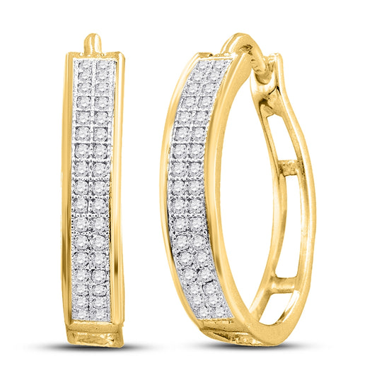 10K Yellow Gold Womens Round Diamond Hoop Earrings 1/5 Cttw, Length: 0.71 In, Width: 0.15 In