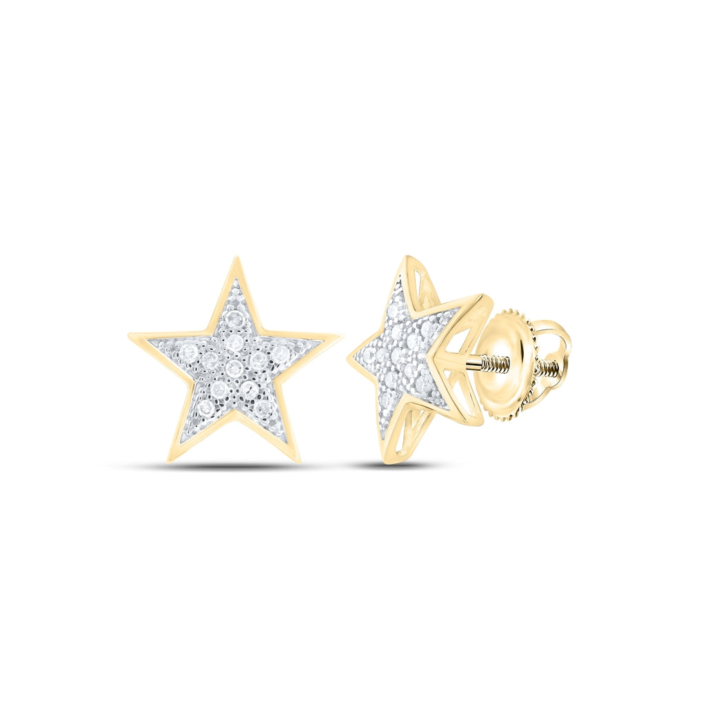 10K White Or Yellow Gold Womens Round Diamond Star Earrings