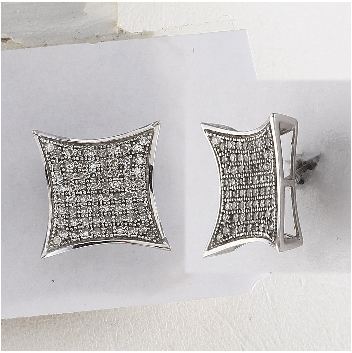 10K White Gold Womens Round Diamond Square Kite Cluster Earrings 3/8 Cttw