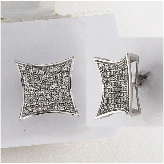 10K White Gold Womens Round Diamond Square Kite Cluster Earrings 3/8 Cttw