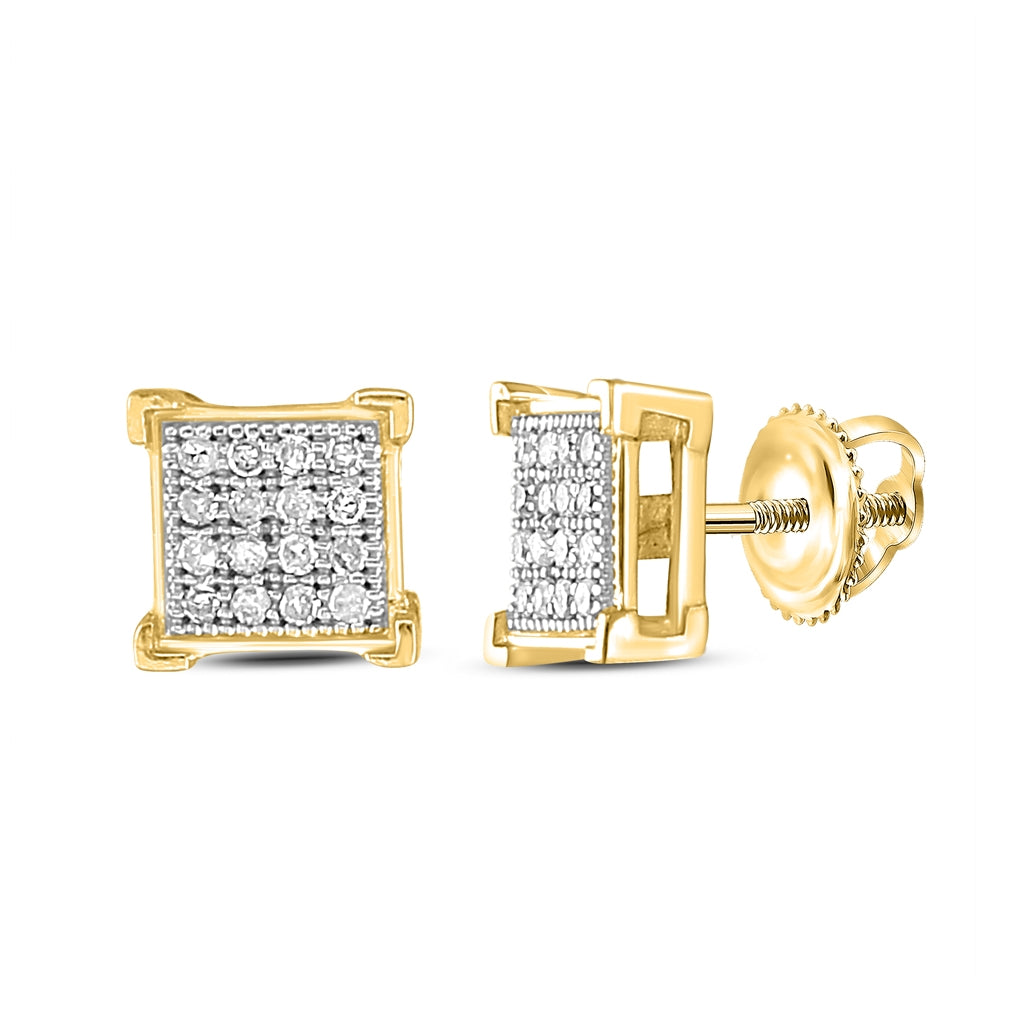 10K Yellow Gold Women's Round Diamond Square Earrings 1/10ctw