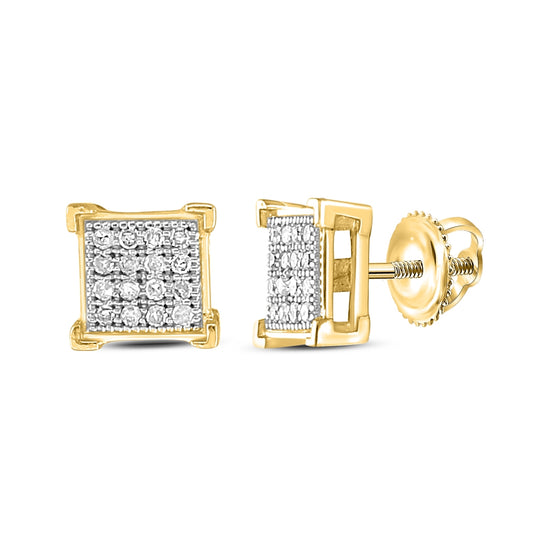 10K Yellow Gold Women's Round Diamond Square Earrings 1/10ctw