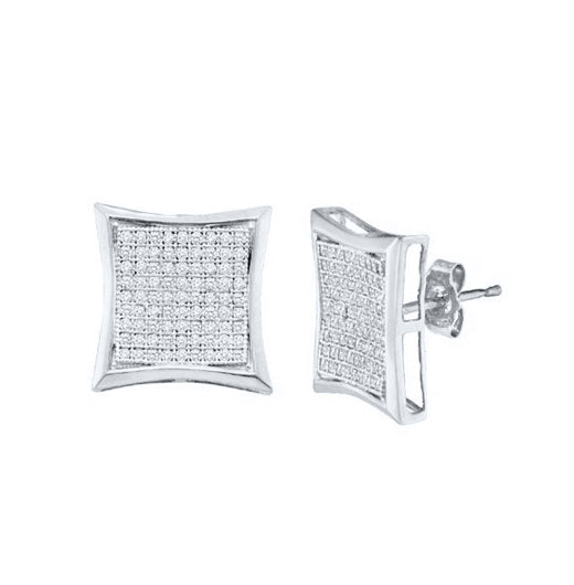 10kt White Gold Womens Round Diamond Square Kite Cluster Earrings 1/2 Cttw