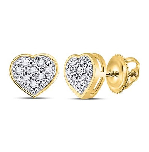 10K White Or Yellow Gold Womens Round Diamond Heart Cluster Earrings