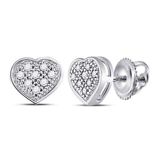 10K White Or Yellow Gold Womens Round Diamond Heart Cluster Earrings