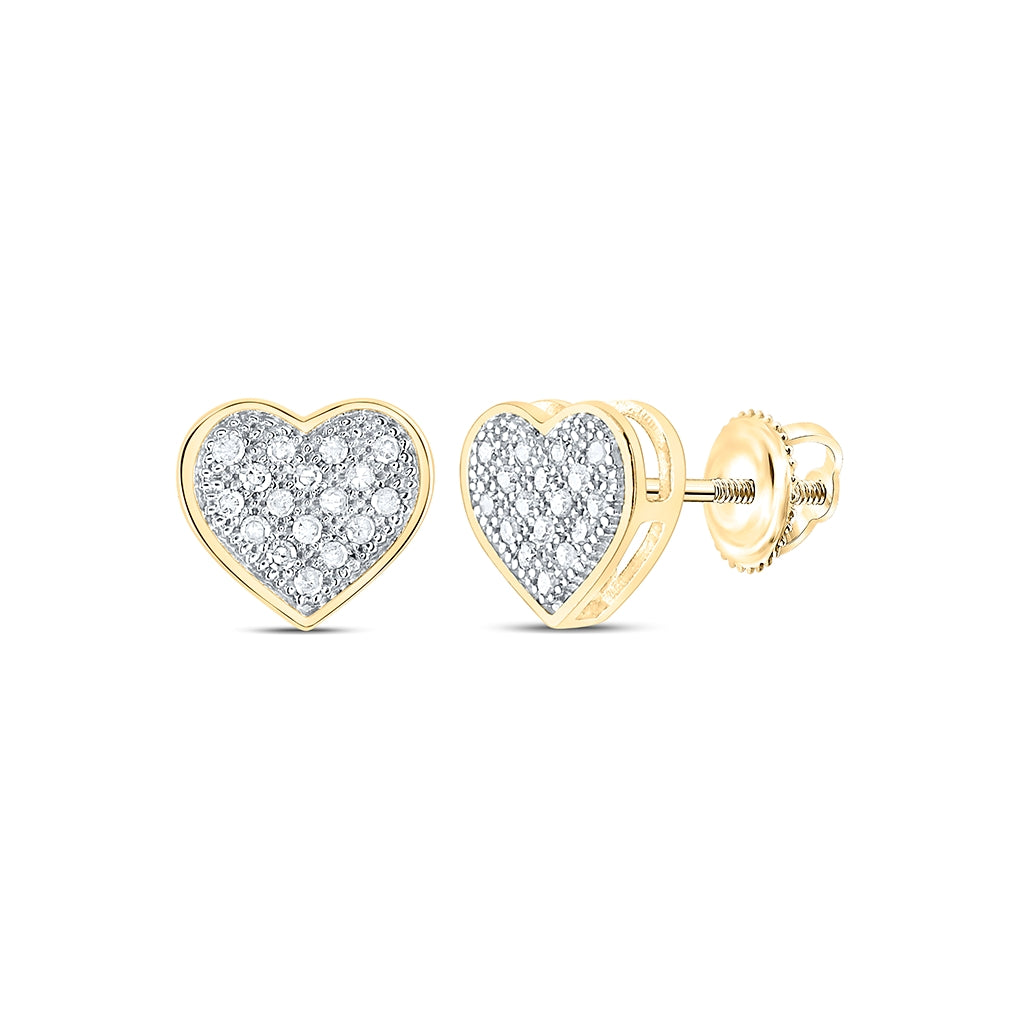 10K White Or Yellow Gold Womens Round Diamond Heart Earrings