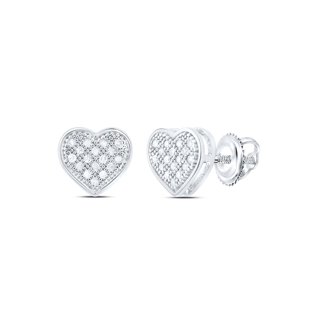 10K White Or Yellow Gold Womens Round Diamond Heart Earrings