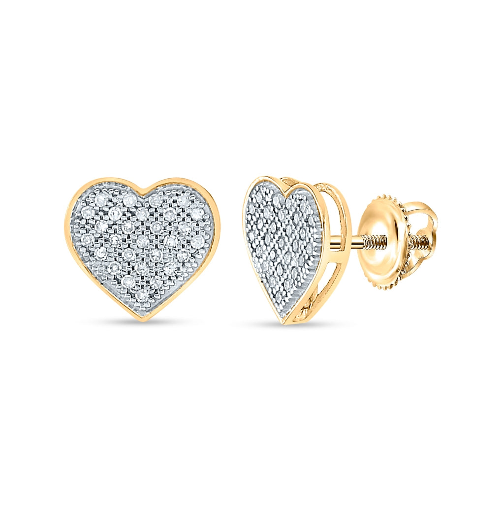 10K White Or Yellow Gold Womens Round Diamond Heart Earrings