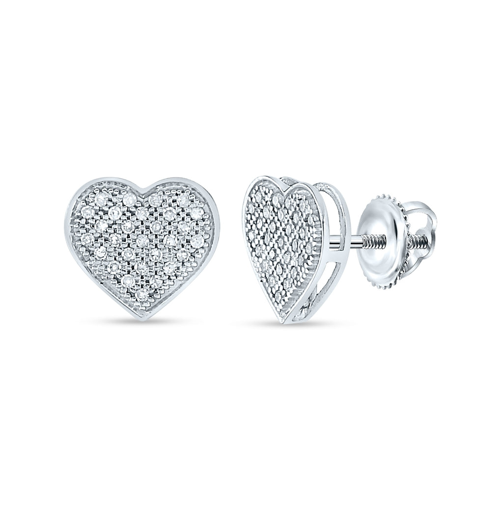 10K White Or Yellow Gold Womens Round Diamond Heart Earrings