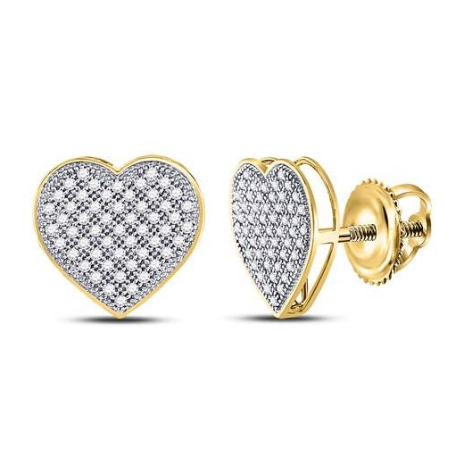 10K White Or Yellow Gold Womens Round Diamond Heart Earrings