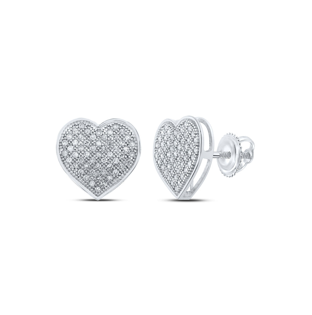 10K White Or Yellow Gold Womens Round Diamond Heart Earrings